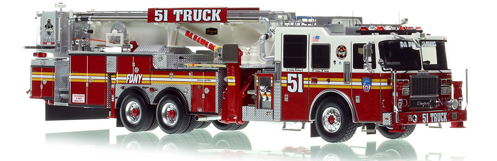 The first museum grade scale model of FDNY's Seagrave 95' Tower Ladder 51