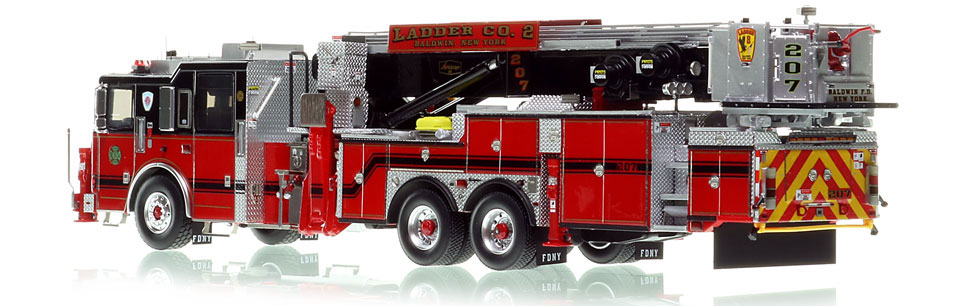Baldwin Fire Departmemt's Tower Ladder Co. 2 scale model is hand-crafted and intricately detailed.