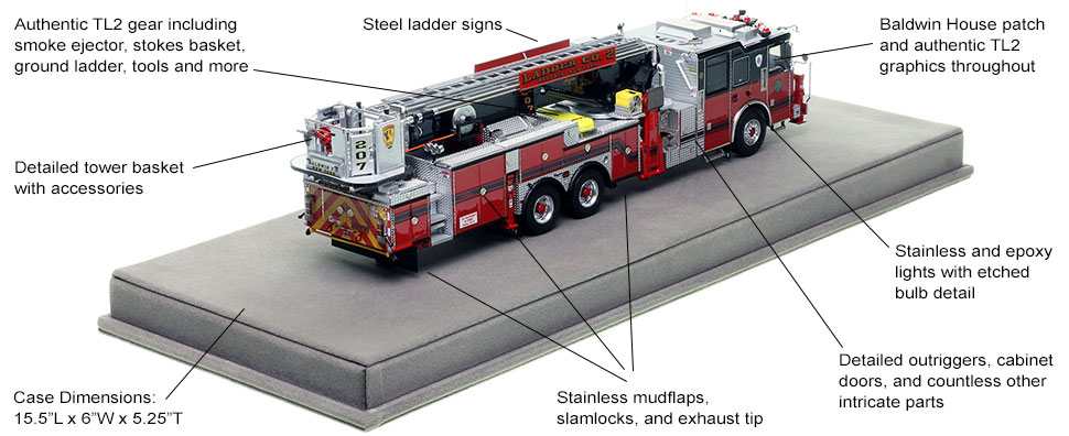 Specs and Features of Baldwin Fire Department's Seagrave 95' Ladder Co. 2 scale model