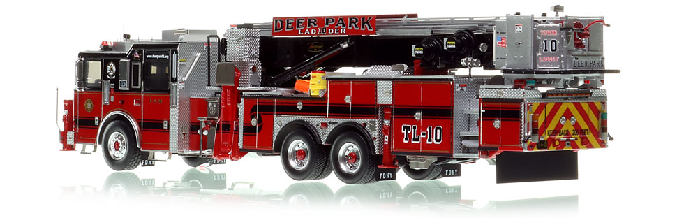 Deer Park Fire Departmemt's Tower Ladder Co. 10 scale model is hand-crafted and intricately detailed.