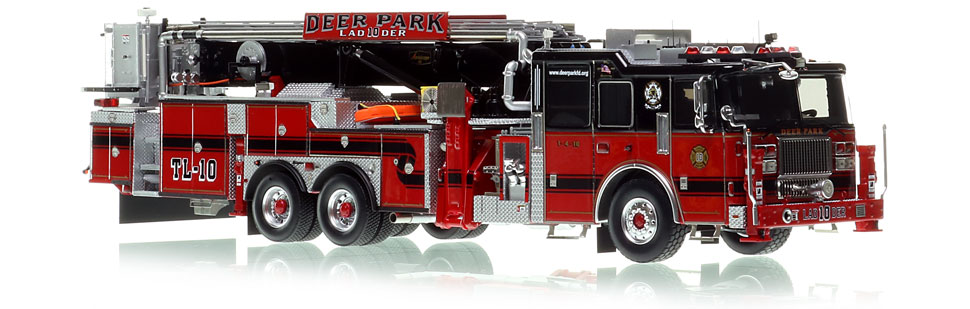 The first museum grade scale model of Deer Park Fire Department's Seagrave 95' Tower Ladder Co. 10