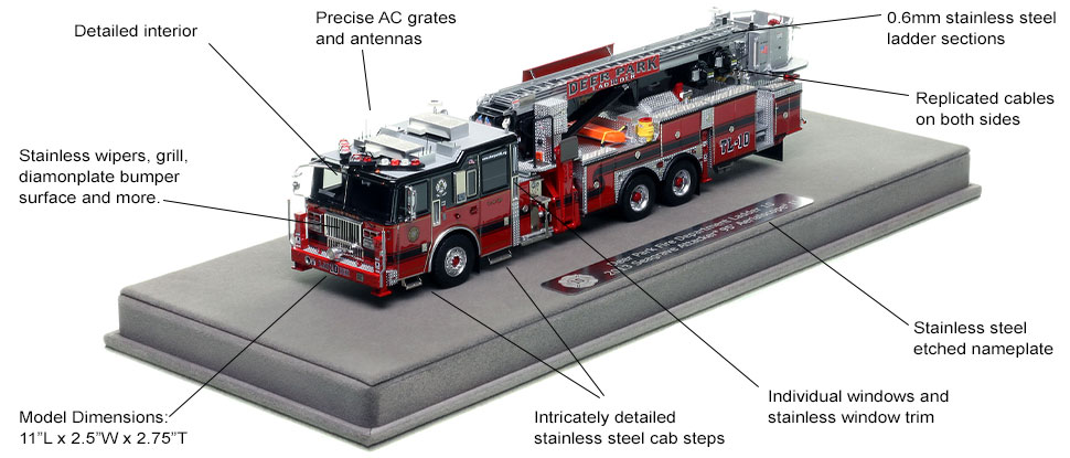 Features and Specs of Deer Park Fire Department Seagrave 95' Ladder Co. 10 scale model