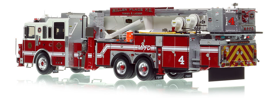 Miller Place Fire Departmemt's Tower Ladder 4 scale model is hand-crafted and intricately detailed.