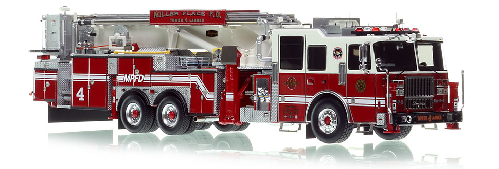 The first museum grade scale model of Miller Place Fire Department's Seagrave 95' Tower Ladder 4