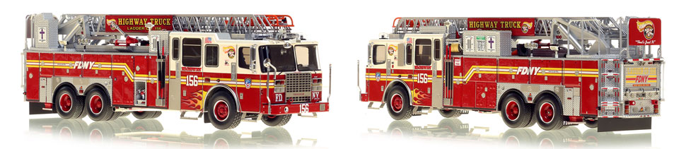 FDNY's Ladder 156 scale model is hand-crafted and intricately detailed.