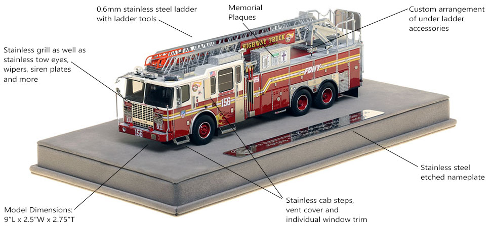 Features and Specs of FDNY Ladder 156 scale model