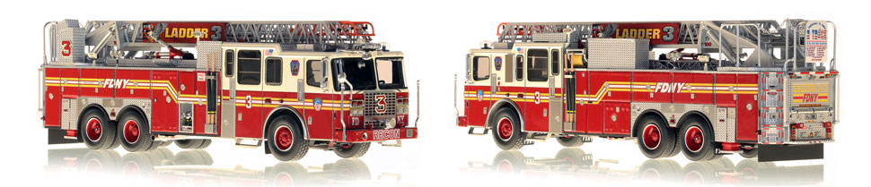 FDNY's Ladder 3 scale model is hand-crafted and intricately detailed.