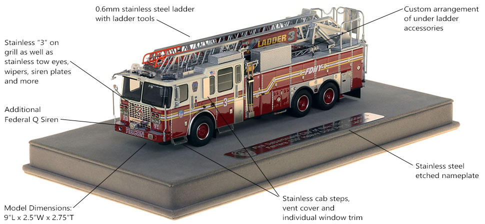 Features and Specs of FDNY Ladder 3 scale model