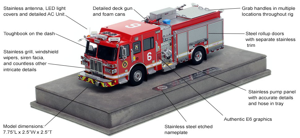 Features and Specs of the Columbus Sutphen Engine 6 scale model