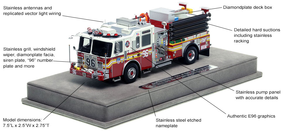 Features and Specs of FDNY's KME Engine 96 scale model