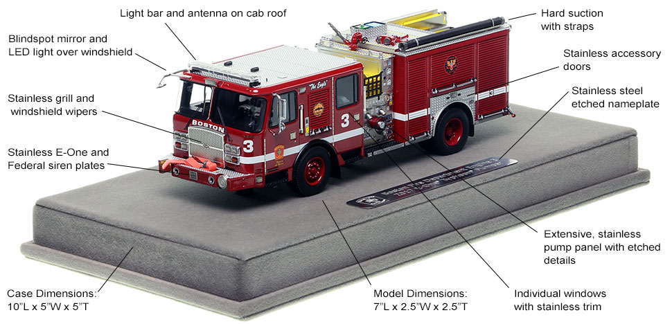 Features and Specs of the Boston E-One Engine 3 scale model