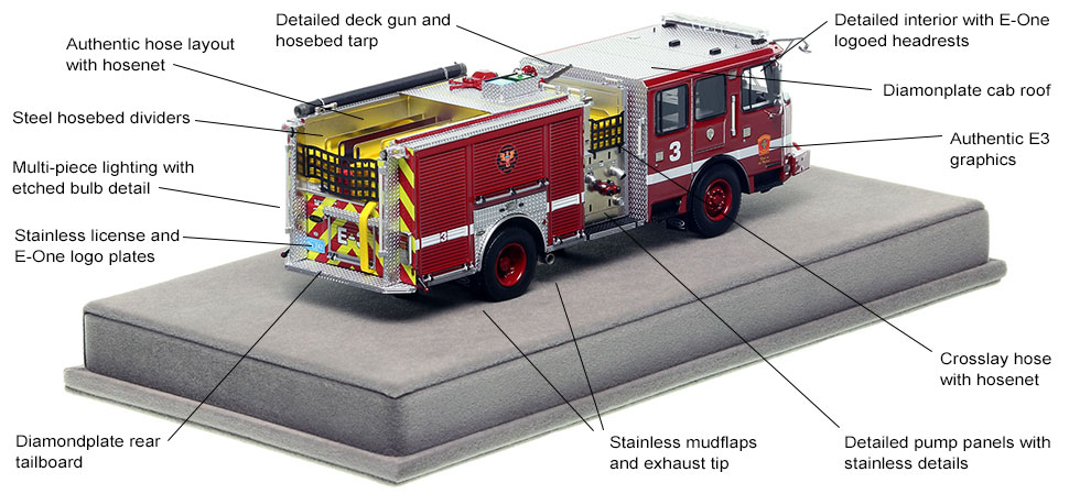 Specs and Features of the Boston E-One Engine 3 scale model