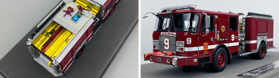 Closeup pictures 3-4 of the Boston Fire Department E-One Engine 9 scale model