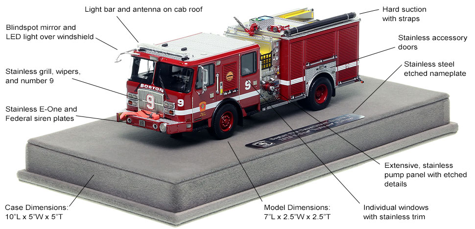 Features and Specs of the Boston E-One Engine 9 scale model