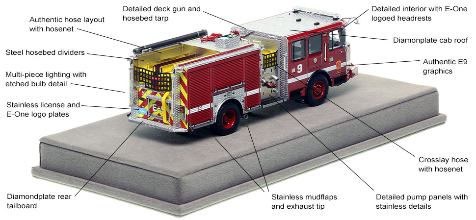 Specs and Features of the Boston E-One Engine 9 scale model