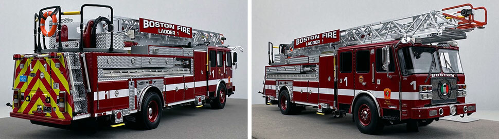 Closeup pics 11-12 of Boston Fire Department E-One Ladder 1 scale model