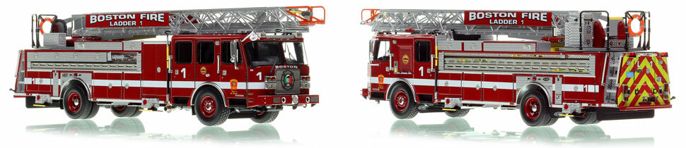 Take home Boston Fire Department E-One Cyclone II Ladder 1 scale model!