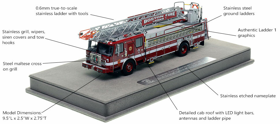 Features and Specs of Boston's E-One Ladder 1 scale model