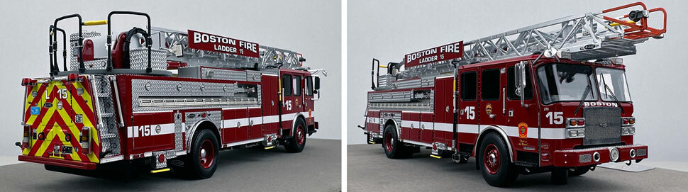 Closeup pics 11-12 of Boston Fire Department E-One Ladder 15 scale model