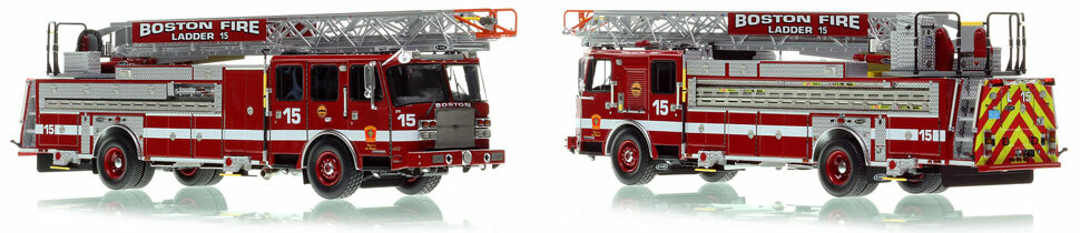 Take home Boston Fire Department E-One Cyclone II Ladder 15 scale model!