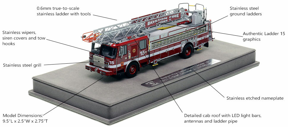 Features and Specs of Boston's E-One Ladder 15 scale model