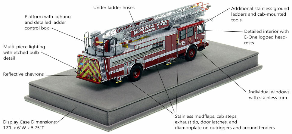 Specs and features of Boston's E-One Ladder 15 scale model