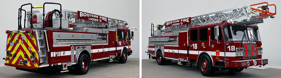 Closeup pics 11-12 of Boston Fire Department E-One Ladder 18 scale model