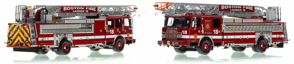 Take home Boston Fire Department E-One Cyclone II Ladder 18 scale model!