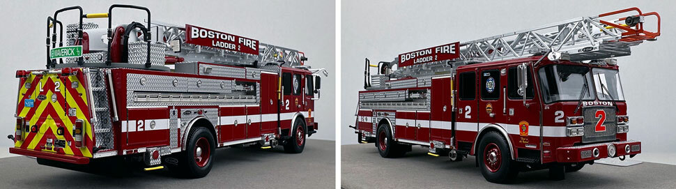 Closeup pics 11-12 of Boston Fire Department E-One Ladder 2 scale model