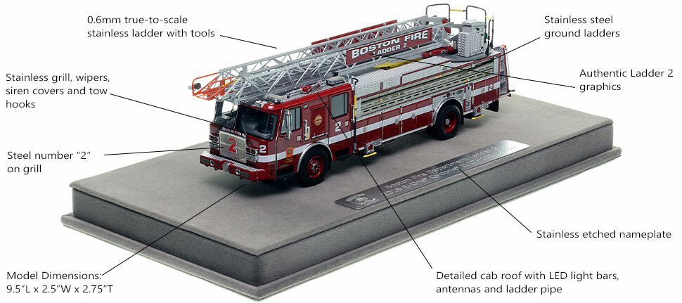 Features and Specs of Boston's E-One Ladder 2 scale model