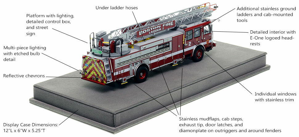 Specs and features of Boston's E-One Ladder 2 scale model