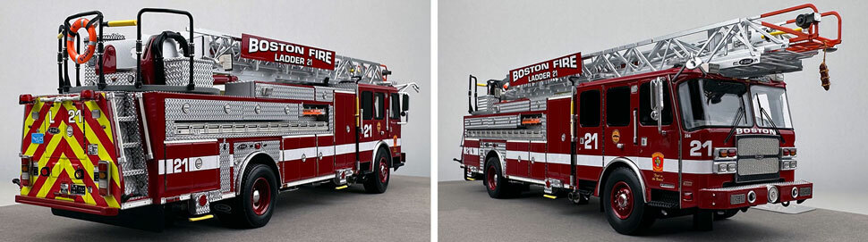 Closeup pics 11-12 of Boston Fire Department E-One Ladder 21 scale model