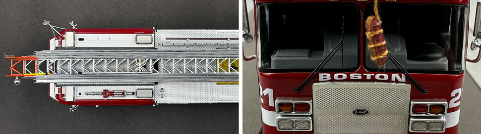 Closeup pics 13-14 of Boston Fire Department E-One Ladder 21 scale model