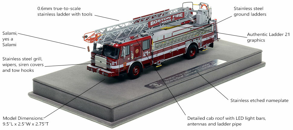 Features and Specs of Boston's E-One Ladder 21 scale model