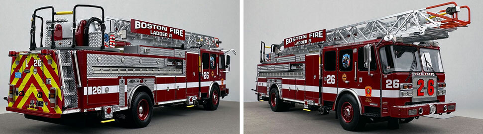 Closeup pics 11-12 of Boston Fire Department E-One Ladder 26 scale model