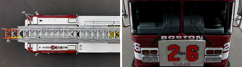 Closeup pics 13-14 of Boston Fire Department E-One Ladder 26 scale model