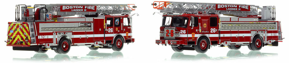 Take home Boston Fire Department E-One Cyclone II Ladder 26 scale model!