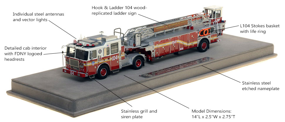 Features and Specs of FDNY Ladder 104 scale model