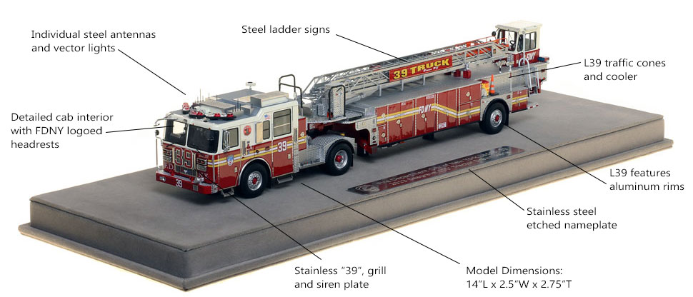 Features and Specs of FDNY Ladder 39 scale model