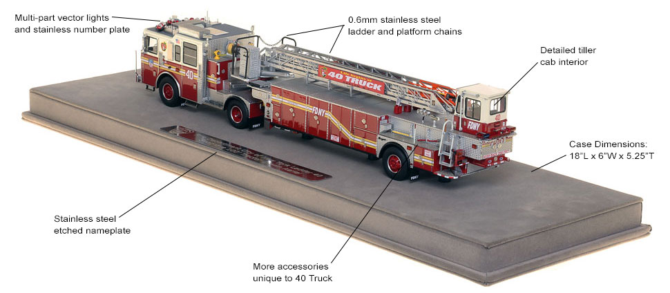 FDNY Ladder 40 scale model includes authentic details