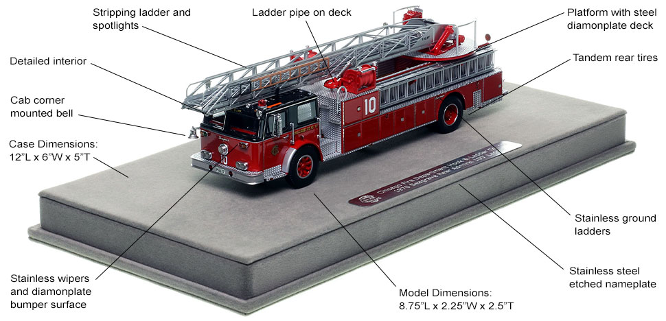 Features and Specs of Chicago's H&L Co. 10 Seagrave Ladder scale model