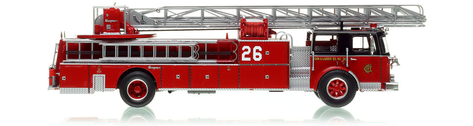 1:50 scale model of Chicago Fire Dept. 1970 Seagrave 100’ H&L Co. 26