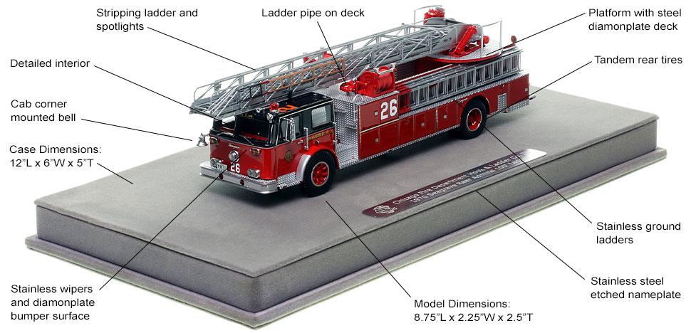 Features and Specs of Chicago's H&L Co. 26 Seagrave Ladder scale model