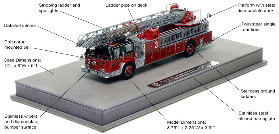 Features and Specs of Chicago's H&L Co. 3 Seagrave Ladder scale model