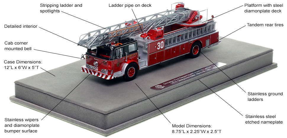 Features and Specs of Chicago's H&L Co. 30 Seagrave Ladder scale model