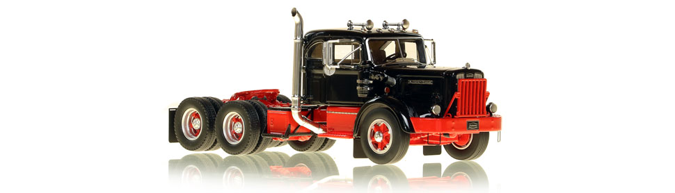 1:50 scale museum grade scale model of the Autocar DC-100T Tandem Axle Integral Sleeper semi truck