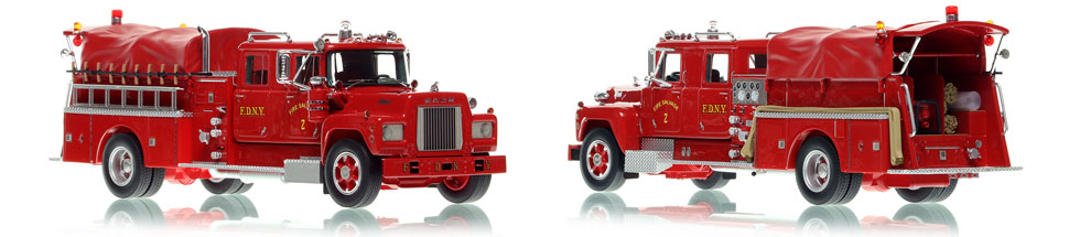 FDNY's 1969 Mack R Salvage 2 scale model is hand-crafted and intricately detailed.