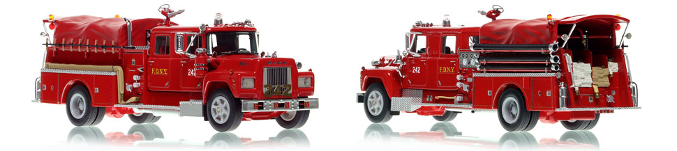 FDNY's 1969 Mack R Engine 242 scale model is hand-crafted and intricately detailed.