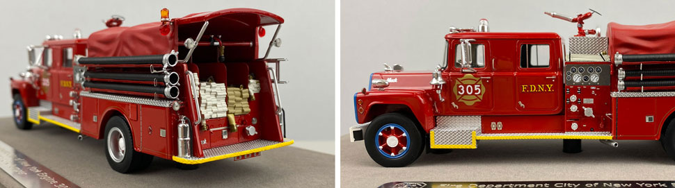 Closeup pictures 3-4 of the FDNY's 1969 Mack R Engine 305 scale model