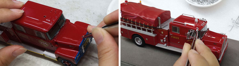 FDNY's 1969 Mack R Salvage and Engine scale model assembly pictures 5-6